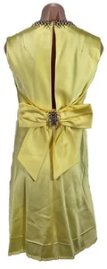 Vintage M Taffeta Yellow Gown With Glass Beads High Neck Fringe Bow Back 1960s - Picture 1 of 8
