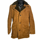 Vintage 70s Suede Faux Fur Chore Coat Mens Size M Brown