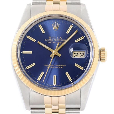 Rolex Mens Datejust Blue Dial 16013 18K Gold Steel 2Tone Watch w/ Rolex Band - Image 1 of 4