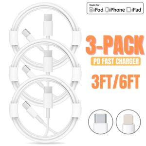 3-Pack For 12 Mini 11 Pro Max PD Fast Charger Cord 3FT 6FT USB C to iPhone Cable - Picture 1 of 11