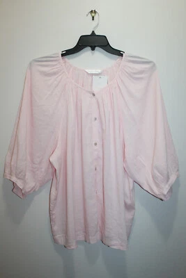 LC LAUREN CONRAD WOMENS BLOUSE WOVEN BUTTON-FRONT BALLOON SLEEVE PINK SIZE XL - Image 1 of 4