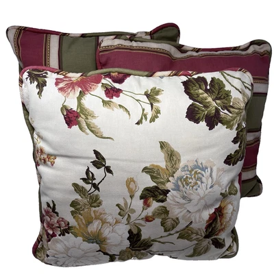 Vtg Waverly SET of 3 Floral Striped Throw Pillows 18 x 18 Cottage Farmhouse - Image 1 of 4