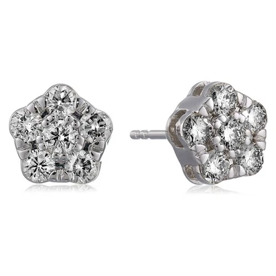 Diamond Earrings for Women 1 CT 14K White Gold Push Backs Round Studs Design - Image 1 of 4