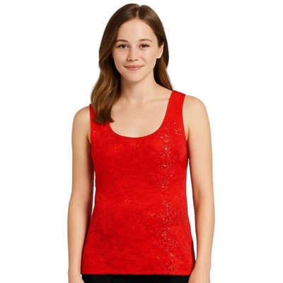 Selena Gomez Dream Out Loud Tank Top Juniors LG Red Floral Lace Sequin Party - Image 1 of 4