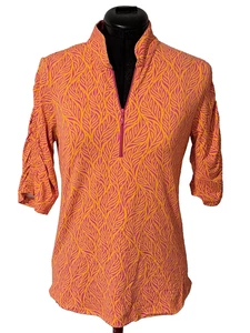 IBKUL Größe Small rosa gelb orange mehrfarbig 1/2 Ärmel 1/4 Reißverschluss Golf Top - Bild 1 von 5