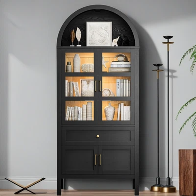 Арочный шкаф-витрина органайзер для хранения компакт-дисков/книг стеклянные двери светодиодные сенсорные лампы - Изображение 1 из 4