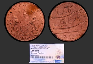 1808 India 20 Cash Admiral Gardner Shipwreck NGC #010 - Picture 1 of 3