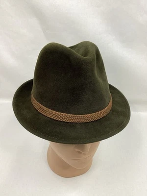 Vintage Olive Green Tyrolean Wool Felt Fedora Hat Size 58 US 7 1 4 - Image 1 of 4
