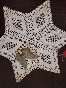 Tischdecke Stern gehäkelt Weihnachtsdecke Weiß Häkelstern Advent Shabby Chic Neu - Bild 1 von 4