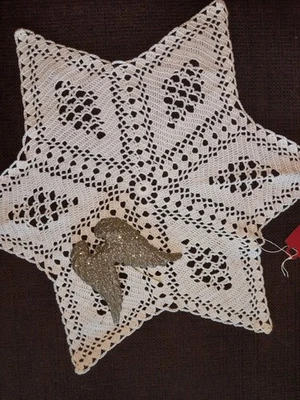 Tischdecke Stern gehäkelt Weihnachtsdecke Weiß Häkelstern Advent Shabby Chic Neu - Bild 1 von 4