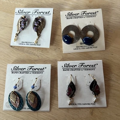Lot of 4 Silver Forest Earrings. New old Stock. Floral. Dangle and post style.  - Image 1 of 4