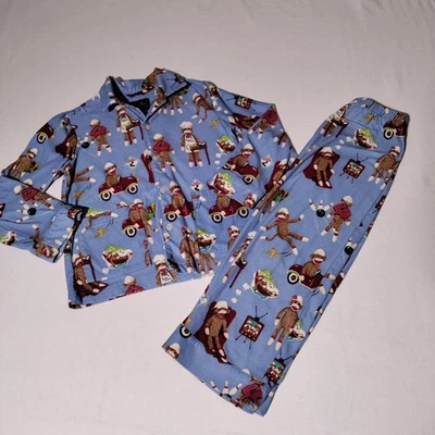 Nick & Nora Sleepwear Kids Pajama Set Sock Monkey Print Blue Size S (6-7) - Image 1 of 4