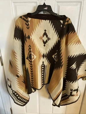 Nueva Manta De Colección Marrón Artesana Mexicana Baja Pancho Serape SW Azteca Fiesta Foto 1 de 4