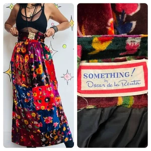 Vintage 60er 70er Boho Samt Patchwork Maxi Rock mit Gürtel - Oscar de la Renta - XS - Bild 1 von 10