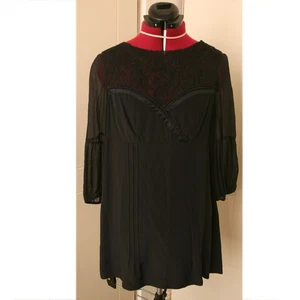 Designer Ghost 100% Silk Black Blouse Top Size 8 Eur 36 Boho Whimsygoth Romantic - Picture 1 of 9