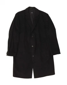 HUGO BOSS Mens Overcoat IT 54 2XL Black Wool CV06 - Picture 1 of 4