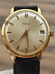 Vintage Nisus Manual Winding Gold filed Dress Formal Men's Swiss Watch With Date - Picture 1 of 11