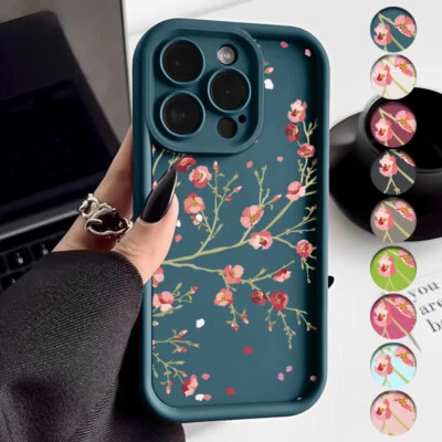 For iPhone 16e 16 15 14 13 Pro Max 12 11 XR Peach Blossom Flower TPU Case Cover - Image 1 of 4