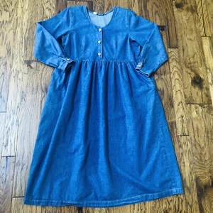 Vtg Willowbend Sz 14 Denim Long Sleeve Dress Pockets Modest Cottagecore Grandma - Picture 1 of 10