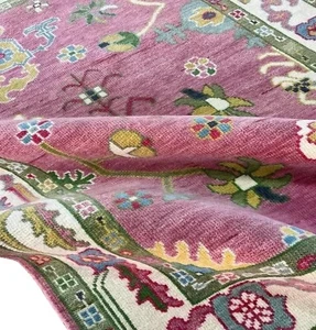 Modern Hand Knotted Oushak Rugs Pink Wool Handmade Area Rugs 6x9 8x10 9x12 10x14 - Picture 1 of 12