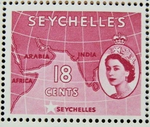 SEYCHELLES 1954-61 SG178 QEII 18c. MAP OF INDIAN OCEAN  -  MNH - Picture 1 of 1