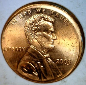 2003 ERROR OFF CENTER Lincoln Cent Nice Unc. / BU Coin RARE DATE NR FREE SHIP - Picture 1 of 2