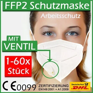 FFP2 Maske mit VENTIL schwarz weiß Schutzmaske 5-lagig Masken Filtermaske EU CE - Bild 1 von 30