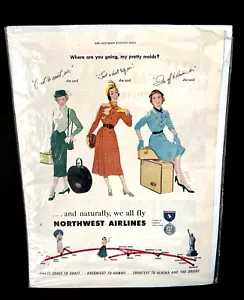 "Wohin gehst du, meine hübschen Dienstmädchen?" We all fly Northwest Airlines - Anzeige 1951 - Bild 1 von 11