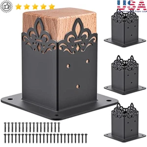 4x4 Post Base Heavy Duty Metal Brackets Deck Porch Railing Mailbox Fence Kit New - Picture 1 of 6