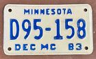 Minnesota 1983 MOTORCYCLE DEALER License Plate # D95-158