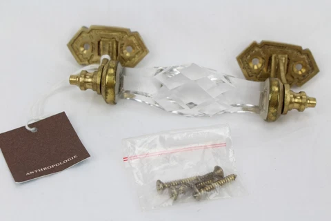 Vintage Brass Clear Glass Church Art Decor Victorian Door Pull India Brass 6" Cover