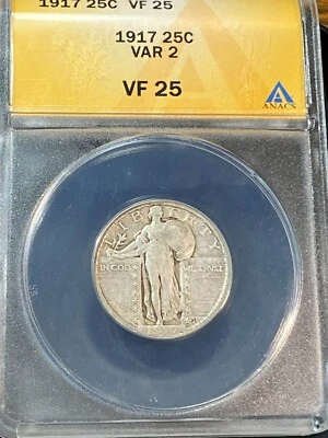 1917 Type 2 Standing Liberty Quarter ANACS VF25 Easily Best Price Ebay* CHRC - Image 1 of 2