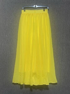 Afibi Skirt Women's Chiffon Lined Pleated Long Maxi Skirt Elastic Waist Yellow - Picture 1 of 8