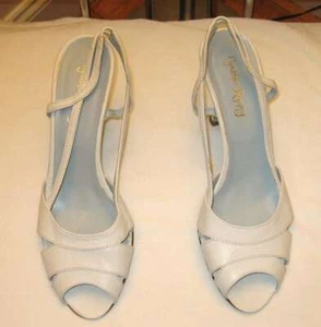 CYNTHIA ROWLEY-WHITE LEATHER SLING BACKS, SIZE-8.5 - Picture 1 of 7