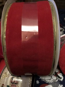 Christmas Red  With Gold Edge Ribbon Christmas 75 Feet x 2.5 inches New - Picture 1 of 2