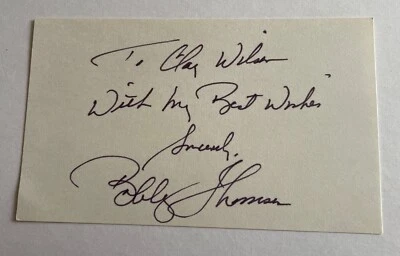 Bobby Thomson Signed Inscribed 3x5 Index Card - Image 1 of 3