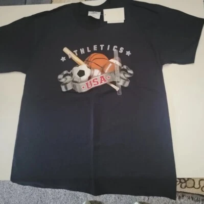 Boys Hanes Heavyweight Navy Blue Athletics USA T Shirt Large 14-16 - Image 1 of 4