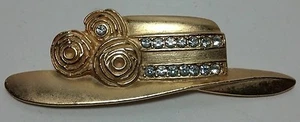 JJ Jonette bonnett pin gold tone w/ glass stones 2 1/2" long Jonette Jewelry - Picture 1 of 4