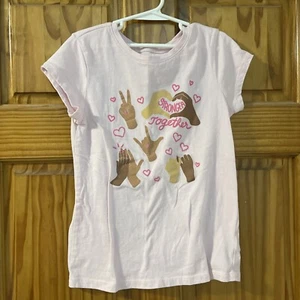 GAP Girl's Pink Short Sleeve Soft Graphic Tshirt Size 10/12 Stronger Together - Picture 1 of 5