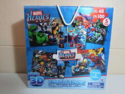 Marvel Heroes Super 3D 5 Puzzle Pack Spiderman Avengers XMen 4 nuevo 1 completo Foto 1 de 4