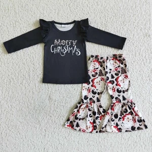 Girls Long Sleeve Leopard Bell Pants Set 2pcs Christmas Outfit Merry Christmas - Picture 1 of 1