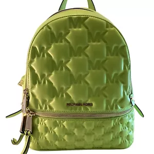 Michael Kors Rucksack Rhea Zip Medium Limeade Green Embossed Logo Neu mit Etikett - Bild 1 von 17