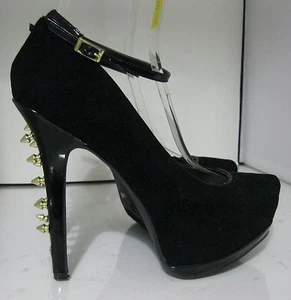 Dollhouse Black 6"Heel 2 platform Round Toe Ankle Strap Shoes Women Size  8 - Picture 1 of 4