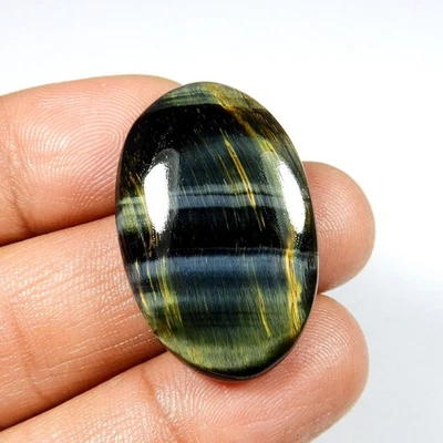 Natural Flashy Blue Tiger Eye Cabochon Oval Shape Loose Gemstone 34 Cts BT-93 - Image 1 of 4