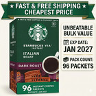Starbucks VIA Instant Coffee Italian Roast Dark 96 Packets EXP JAN 2027 Bulk