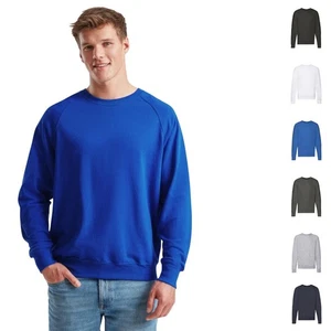 Mens Lightweight Sweatshirt Fruit of the Loom Unbrushed Fleece Crew Neck Sweat - Picture 1 of 26