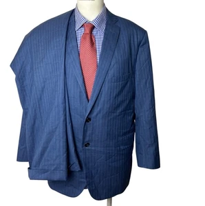 Tom James Bespoke Suit  2 Piece Blue Striped  44R Pants 36X29 - Picture 1 of 14