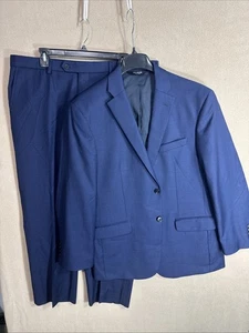 JOS A BANK 43R Dark Bright Blue Plaid 2 Piece SUIT 39x28 2 Button Wool - Picture 1 of 20