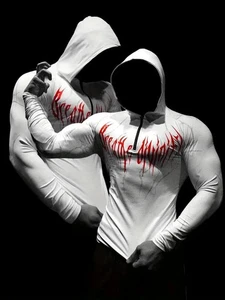 Breathedivity Men's Sports Fitness Hooded Printed Zipper Quick Drying Tight Top - Picture 1 of 28