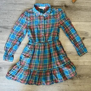 Mini Boden Blue Red Plaid Long Sleeve Cotton Kids Dress Size 8-9 School Casual - Picture 1 of 7